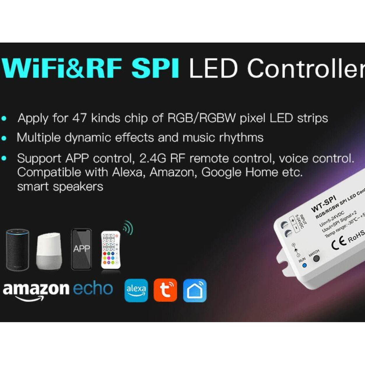 5-24VDC WiFi & RF RGB/RGBW SPI LED Controller WT-SPI (Tuya App)