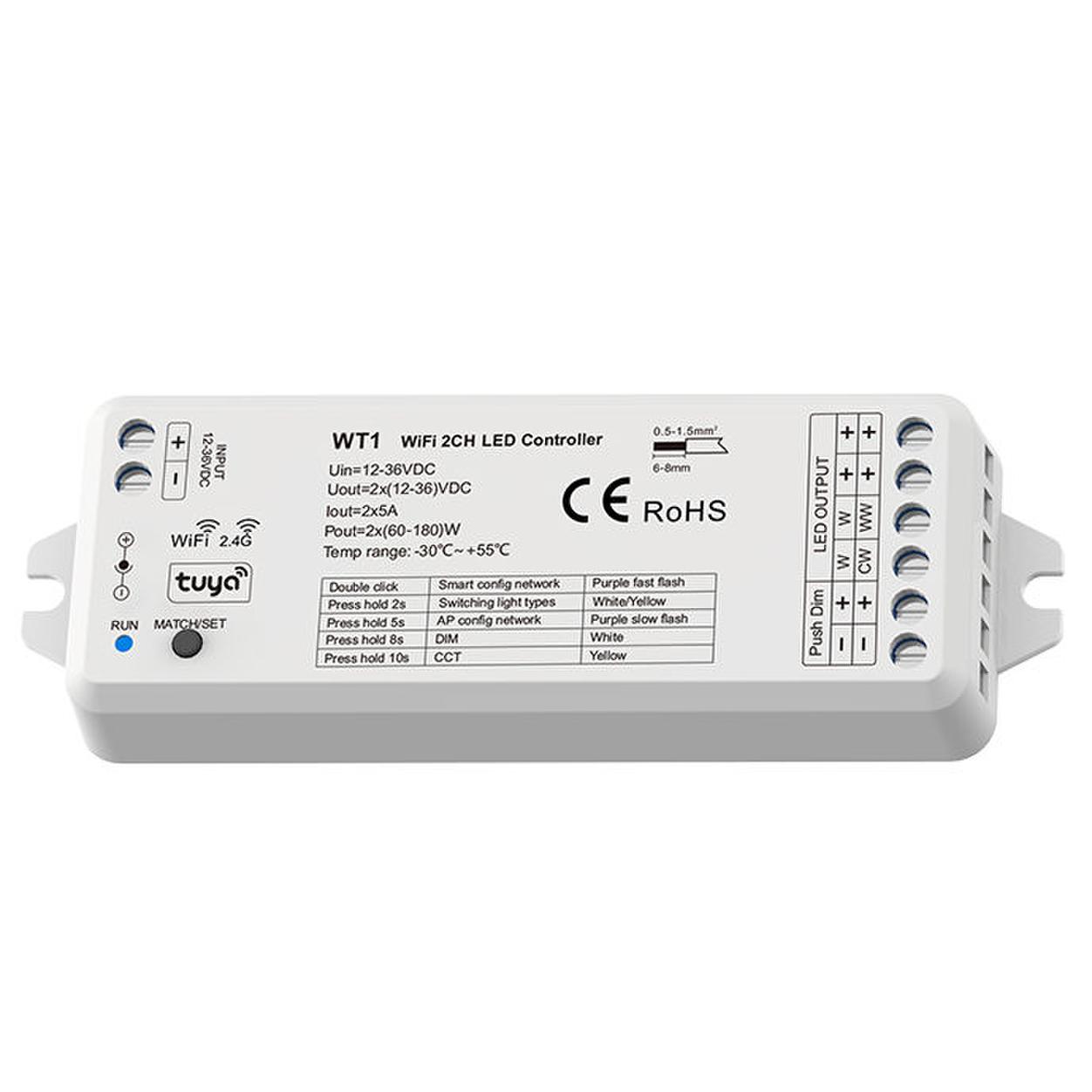 2CH*5A 12-24VDC WiFi & RF DIM & CCT  Controller 